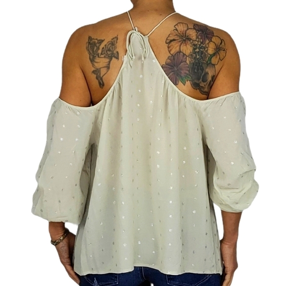 BB Dakota Halter Blouse Size Large Creme Silver - Picture 3 of 7